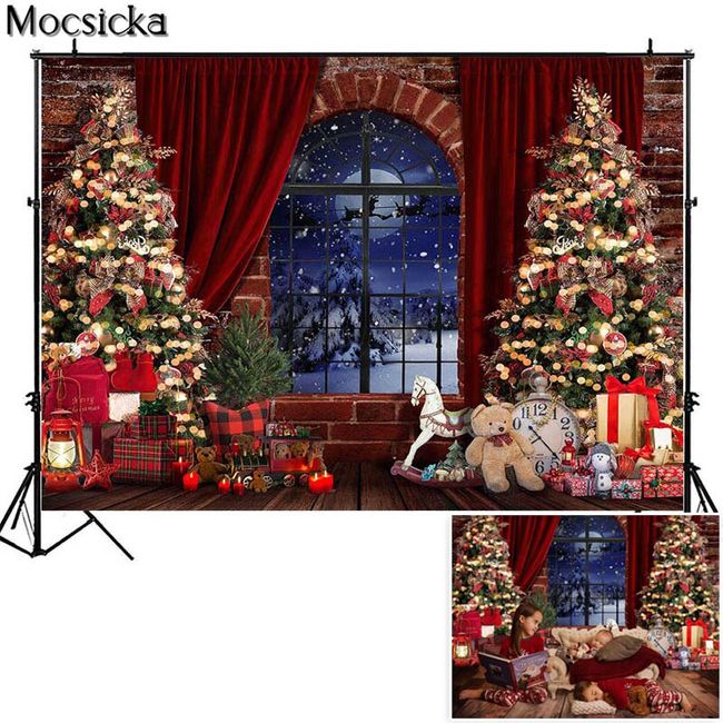 Mocsicka Classic Christmas Interior Room Photography Backdrop White  Christmas Fireplace Photo Background Decorated Xmas Tree Family Kids  Holiday Party