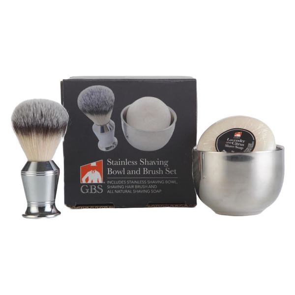 G.B.S Men's Wet Shaving Set - Chrome Synthetic Shaving Brush, Stainless Shaving Bowl with Natural Shaving Soap