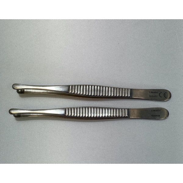 Pair of V. Mueller SU2450 Russian Tissue Forceps 6" Straight General Surgery