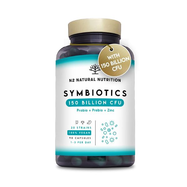 Probiotics 150 Billion CFU - 20 Strains with Prebiotics & Zinc. Highest Concentration. Probiotics for Gut Health and IBS Relief. 76 Days Intensive Treatment. EU. N2 Natural Nutrition