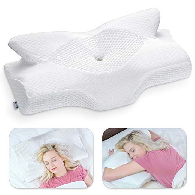 Entil Cervical Memory Foam Pillow, for Side Back Stomach Sleeper, White  Washable Cover