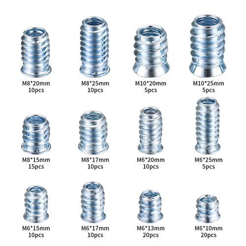 130 Pcs M6 M8 M10 Threaded Insert Nuts, Screw-in Nuts, Threaded Inserts, Metal Insert Nuts with Flange Cover, Wood Thread Inserts, Hex Socket Drive Nut Fasteners