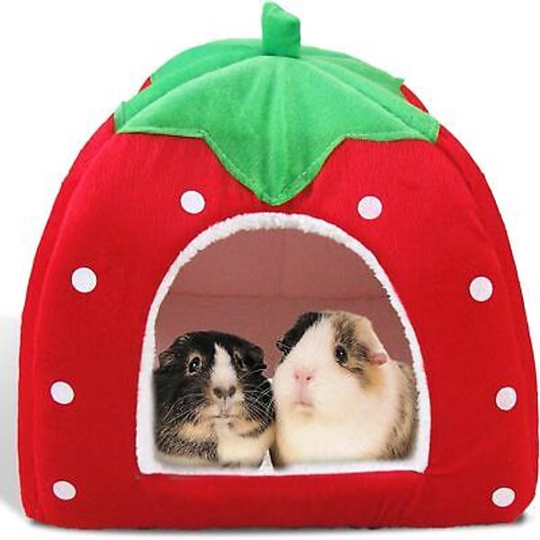 Guinea Pig Bed, Cozy Rabbit Hideout with 9.8"D x 9.8"W x 11.62"H, Strawberry