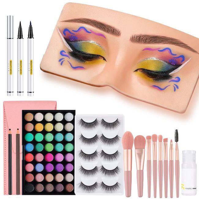 Makeup Practice Face Board, Missicee Silicone Face Makeup Practice Board Set 3D Realistic Reusable Eye Makeup Practice Board with Eyeshadow Eyeliner Eyebrow Lash For Makeup Artist Makeup Beginners