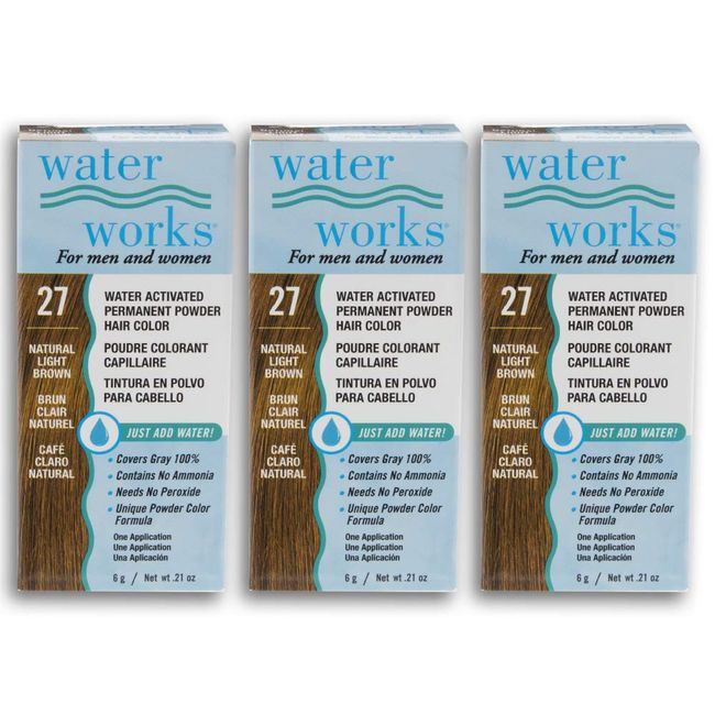 Water Works Powder Hair Color, Permanent, Light Brown, 3 packs