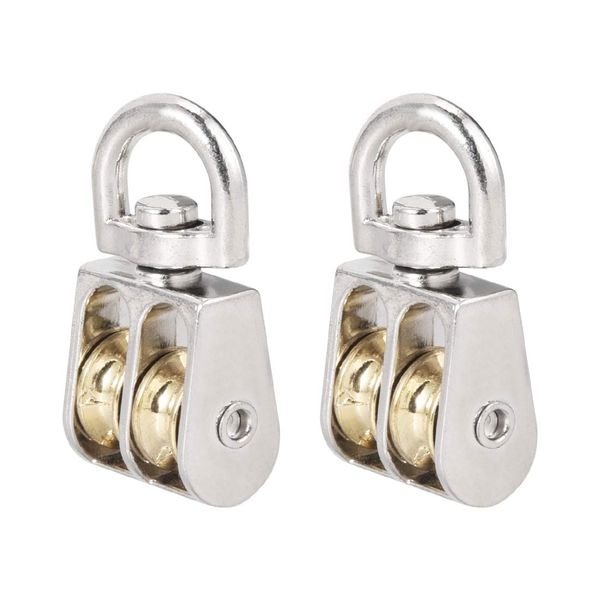 uxcell Lifting Crane Swivel Hook Pulley Block Hanging Wire Tow Double Wheel 0.5" Zinc Alloy Pack of 2