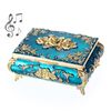 SUMNACON Metal Music Box Musical Jewelry Box Keepsake Box Case, Vintage Music Box Organizer Rose Embossed Musical Box for Christmas, Birthday, Valentines Day (Tune:You Are My Sunshine, Blue Gold)