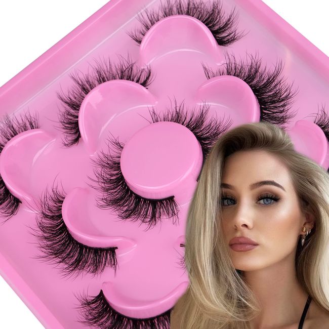 JIMIRE Faux Mink Lashes 14MM C-D Curl Lightweight Volume 5D Effect False Eyelashes Natural Look Like Eyelash Extensions 5 Pairs Pack