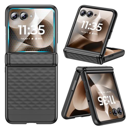 VEGO for Motorola Razr Plus/Ultra 2025 Case, Built-in Screen Protector & Hinge Protection [Anti-Scratch & No-Slip] Full Body Rugged PC Shockproof Phone Cover for Moto Razr Ultra/Plus+ 2025-Cube Black