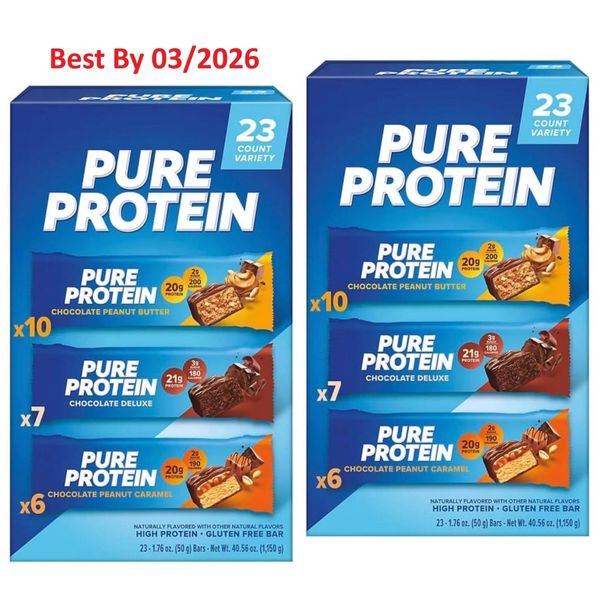 2-PACK Pure Protein Variety Pack 23 Bars Chocolate, Chocolate Chip & Peanut