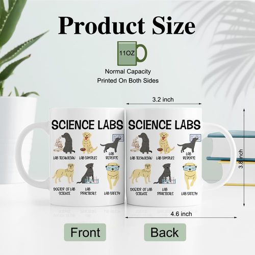RZHV Science Labs 11 Oz Novelty Mug, Funny Labs Dog Coffee Mug for Labrador Retriever Lovers Science Teacher, Thank You Lab Gifts for Scientist, Lab Retriever Gifts for Lab Dog Lover