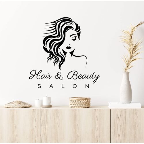Vinyl Wall Decal Hair Beauty Salon Girl Signboard Makeup Stickers Large Decor (1436ig) Black