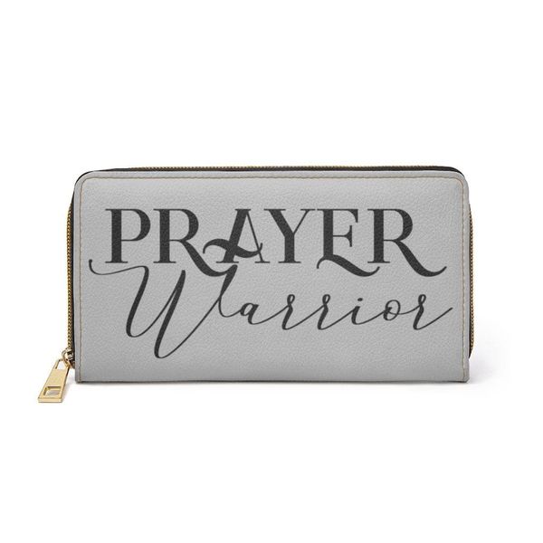 Womens Wallet, Zip Purse, Grey & Black Prayer Warrior - One size