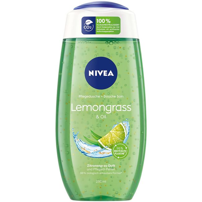 NIVEA Lemongrass & Oil Nourishing Shower Gel (250 ml), Refreshing Shower Gel with Nourishing Oil Beads, Pampering Shower with Revitalising Lemongrass Fragrance