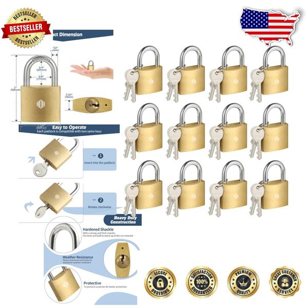 Heavy-Duty Waterproof Padlocks - 12-Pack Keyed Alike Set for Ultimate Security