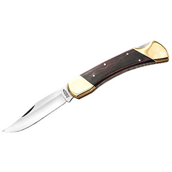 Uncle Henry LB7 Bear Paw 8.7in High Carbon Stainless Steel Folding Knife with 3.7in Clip Point Blade and Wood Handle for Hunting, Camping and EDC