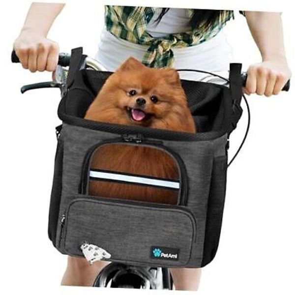 Dog Bike Basket, Soft-Sided Ventilated Dog Bike Carrier Backpack, Dark Gray