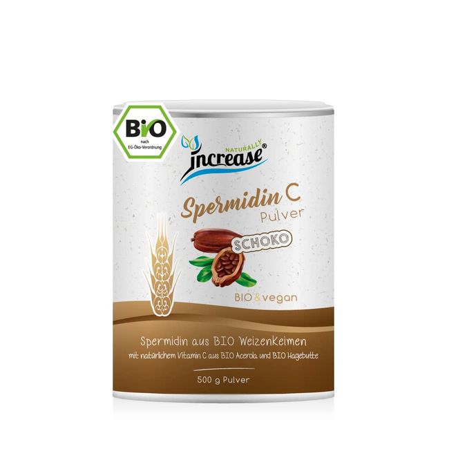 Increase 500g Spermidin Pulver mit Vitamin C - 4,0mg BIO Spermidin pro Portion - Bio Spermidin mit Schokogeschmack - Bio Weizenkeimen, Bio Acerola & Bio Hagebutte - vegan