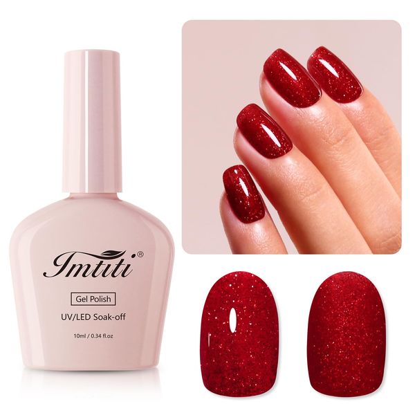 Imtiti Glitter Gel Nail Polish, Red Glitter Gel Polish Soak Off LED UV Shimmer Sparkle Christmas Red Nail Gel Polish Fall Winter DIY Nail Art Starter Manicure Salon 10ML