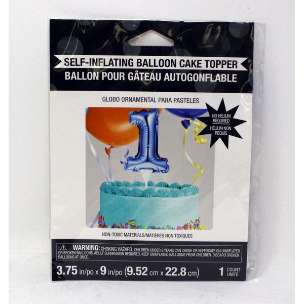 Creative Converting Self-Inflating Balloon Cake Toppper Blue 1, 1 Count