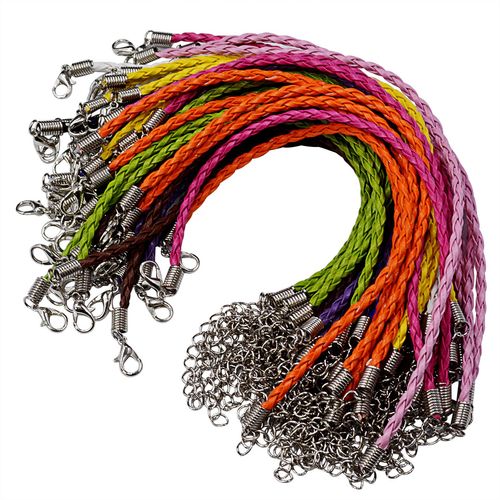 50pcs Bracelet Making Cord, Lystaii Multi Color Leather Plaited Bracelet Cords Ropes Charms with Lobster Claw Clasp for Bracelets Jewelry Making DIY Handicrafts 9.25inch Braided Ropes for Wrist