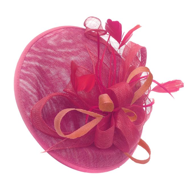 Caprilite Fuchsia and Peach Nude Sinamay Big Disc Saucer Fascinator Hat for Women Weddings Headband