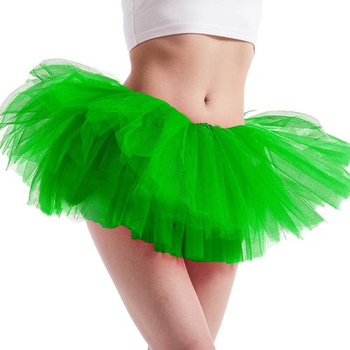 Phantomon Tutu Skirt Women's Teens Classic Elastic 5 Layered Tulle Ballet Skirt, 1950s Vintage Style Short Skirt, Adult Size (Green)