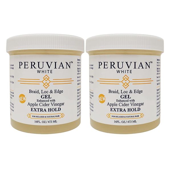 Peruvian white Braid, Loc, and Edge Gel EXTRA HOLD for Relaxed & Natural Hair, 16 oz. (Apple Cider Vinegar) (Pack of 2)