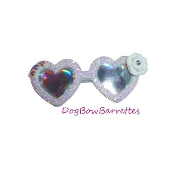 Puppy bows specialty white glitter and pearls sunglasses pet bow hair clip