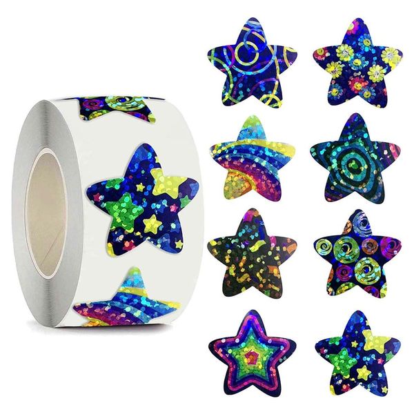 500 Stück Sticker Sterne Glitzer Sterne Aufkleber Rolle Sticker Stern Aufkleber Sternsticker Star Stickers Sternaufkleber für Kinder Selbstklebende Aufkleber Sterne Abnehmbare Belohnungsaufkleber