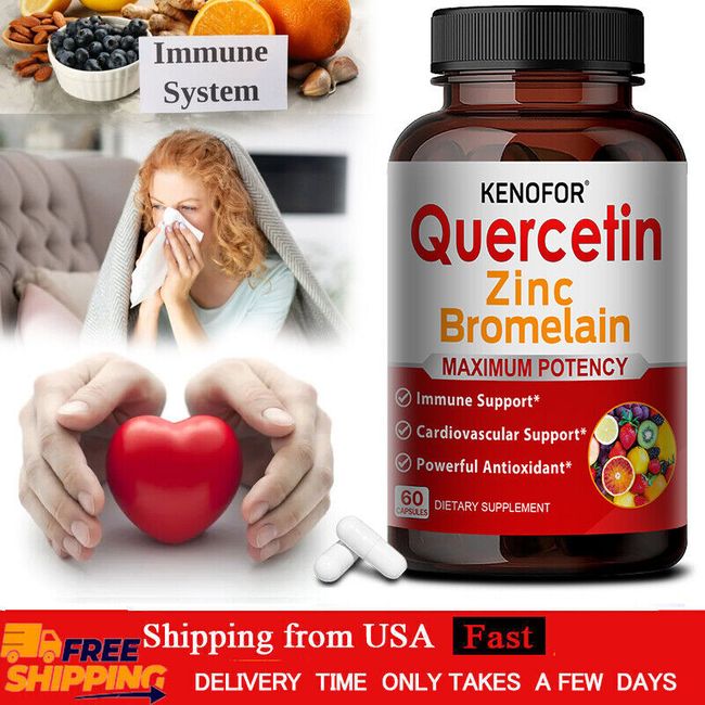 Quercetin 600 mg with bromelain and zinc for respiratory protection 60 capsules