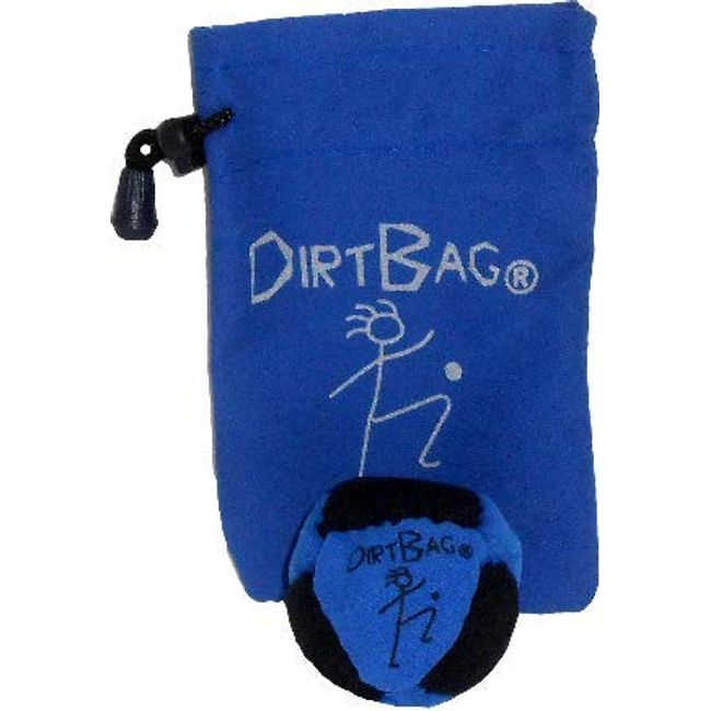 DIRTBAG Classic Footbag Hacky Sack with Pouch, Flying Clipper Original with Signature Carry Bag - Blue/Black/Blue Pouch.