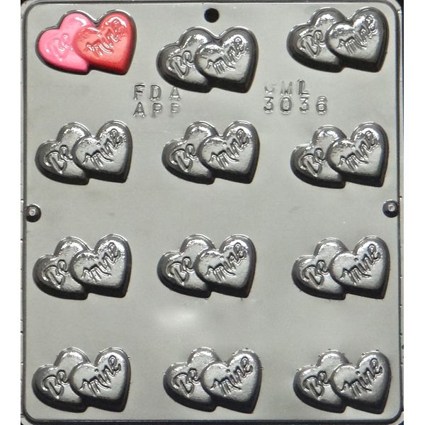 "Be Mine" on Double Heart Bite Size Chocolate Candy Mold Valentines Day 3036