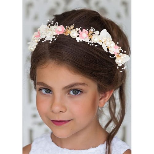 IYOU Wedding Flower Girl Headband Crown Gold Pearl Hair Piece Bridal Babys Breath Crystal Hair Vine Accessories for Kids Princess and Bridesmaid