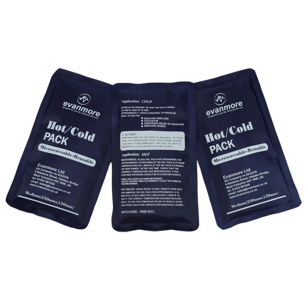 Reusable Hot Cold Gel Pack Packs - 3 x Evanmore, Easy to use - Flexible - Long Lasting - Knee, Shoulder wrap - 13 x 23cm