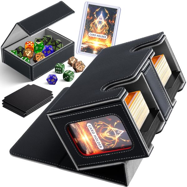 Homthy MTG Deck Card Box with 2 Commander Display, Double Deck Card Case for 200+ Sleeved Cards, Leather Magnetic Magic Card Storage Box Fits for MTG TCG CCG Sport Cards