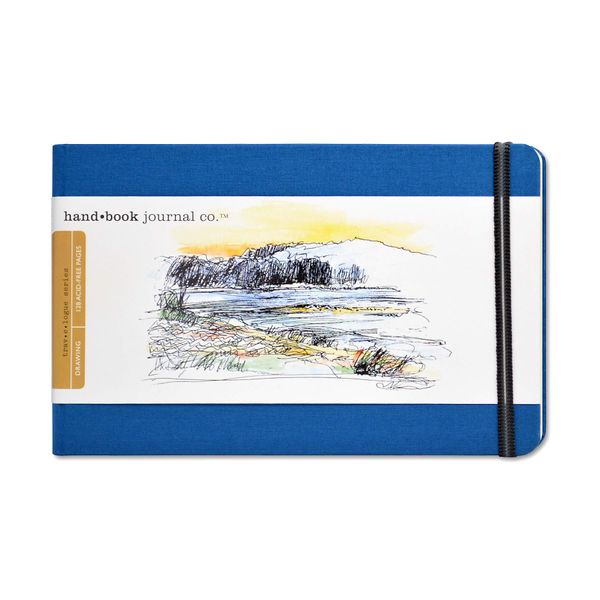 Handbook Journal Co. Artist Canvas Cover Travel Notebook for Drawing and Sketching, Ultramarine Blue, Large Landscape 5.5 x 8.25 Inches, 130 GSM Paper, Hardcover w/Pocket