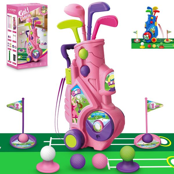 Letapapa Toddler Golf Set with Putting Mat, 4 Clubs, 8 Balls, 2 Practice Holes for Kids 3-5 Years Old, Indoor Outdoor Sports Toys with Shoulder Strap, 20 Pieces