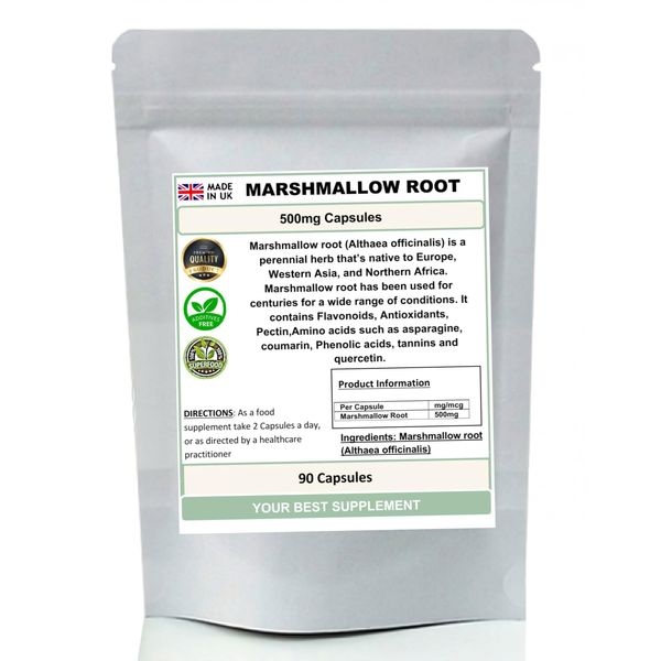 Marshmallow Root Capsules 500mg 100% Pure (no additives) High Strength (90)