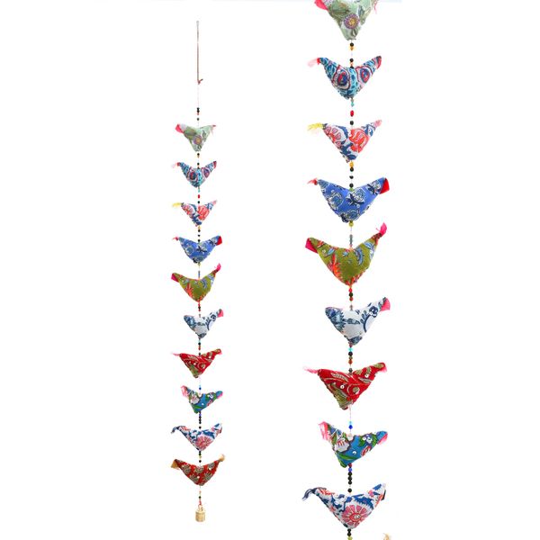 Indian Traditional Single Door Hanging 10 Fabric Birds Tota String with Bell Decoration for New year ,Home Window Wall Temple Bedroom Kids Room Home Décor Gifting (Size :- 39"/ 3.25 Feet's Approx)