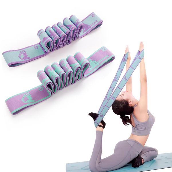 Yoga Stretching Band, 2 Stück Yoga Stretch Gurt Mit 8 Schlaufen, Yoga Stretching Strap, Hochelastischer Gymnastikband für Pilates, Tanz, Gymnastik, Effektives Dehnung (85×4cm)
