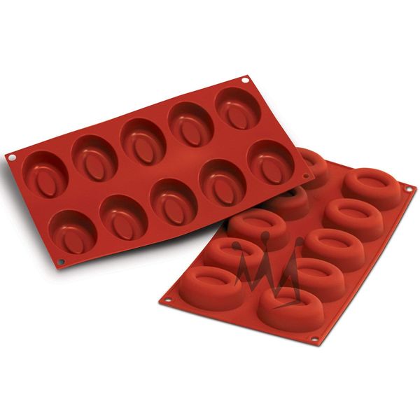 Silikomart Professional SF084 Silicone Baking Mold Oval Savarin 1.59 Oz, 2.05" x 2.76" x 0.94" High, 10 Cavities (1 Each)