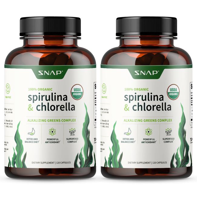 Organic Spirulina Chlorella Capsules Plant Vitamins Powerful Antioxidants 2 Pack