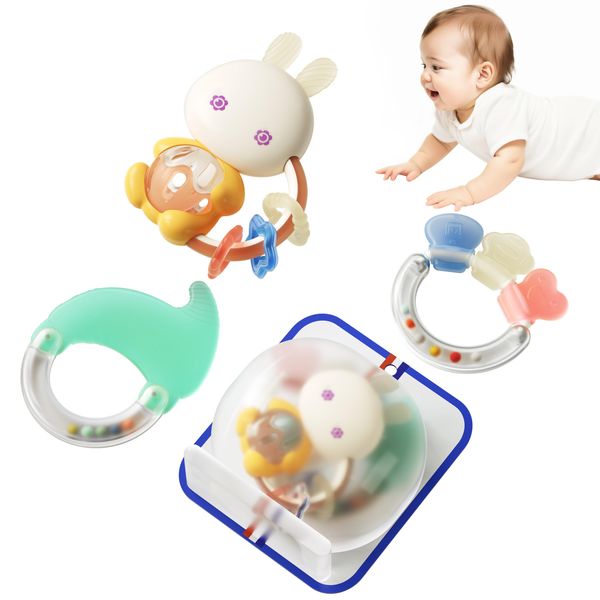 Evoceler Baby Rattles 0-6 Months, Baby Toys 0-6 Months, Infant Toys 0-6 Month Old Baby Boy Girl Gifts Set, Teethers for Babies 6-12 Months, Early Development Toy