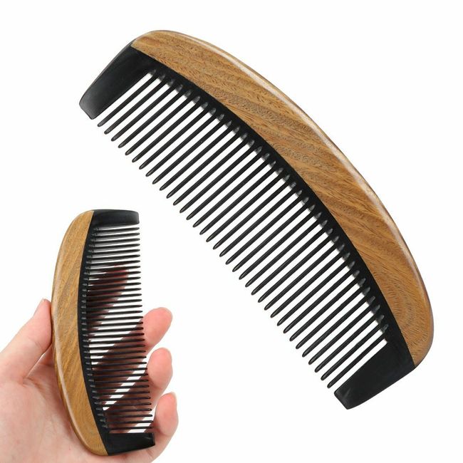 Beard Comb Natural Black Ox Buffalo Horn & Sandalwood Handle, Women Men hair New