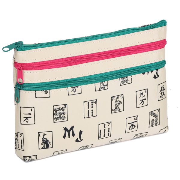 Mah Jongg Beige 3 Zipper Mah Jong Purse for Mahjong Card