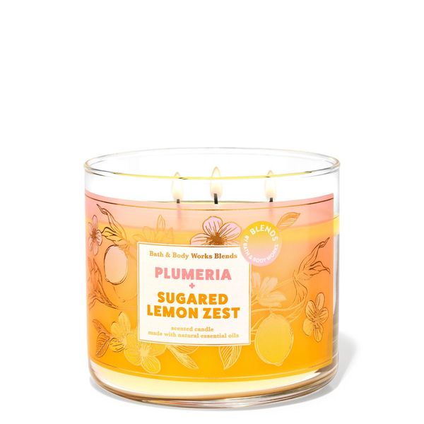 Bath & BodyWorks 3-Wick Scented Candle Plumeria & Sugar Lemon Zest 14.5 oz/411 g