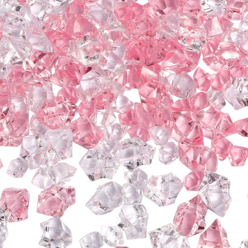 LUSSO LIA 150 pcs Fake Crushed Ice Rocks Fake Diamonds Acrylic Crystals Gemstones for Vase Fillers Wedding Decoration Home Decoration Party Decoration Table Scatter Crystals (Pink/Transparent)