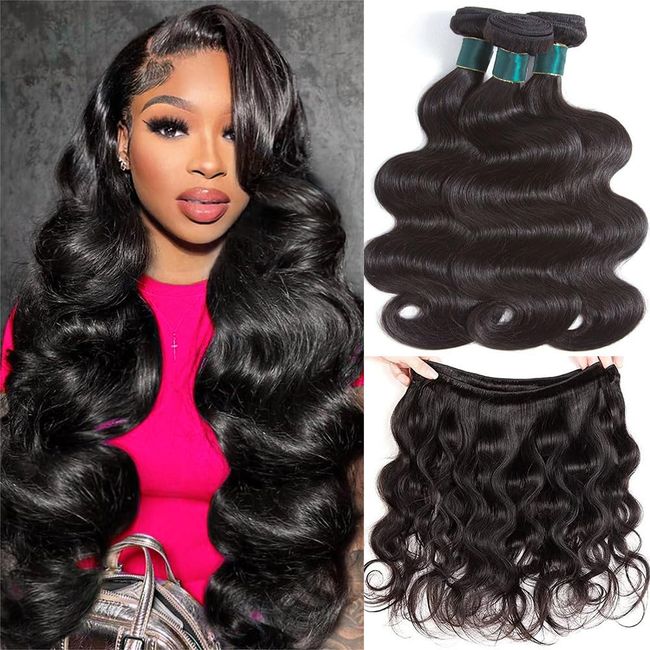 Human Hair Bundles 10A Top Grade Body Wave Bundles 100% Brazilian Virgin Human Hair Cuticle Aligned Double Weft Human Hair Wavy Bundles for Women (22 24 26, Body Wave Bundles)