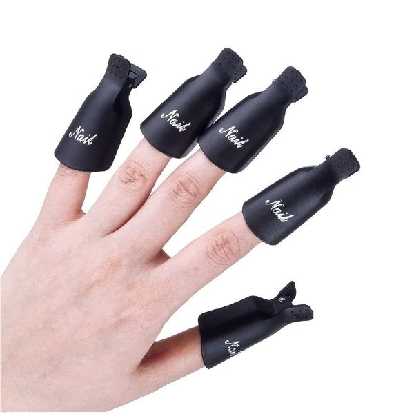 Nail Polish Remover Clips Set, Nail Art Soak Off Clip Cap UV Gel Polish Remover Wrap Nail Tool, 10Pcs (Black)